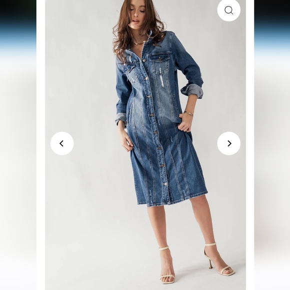 NWT Distressed Medium Wash Button-up Midi Denim Jacket Dress Size L - Picture 1 of 7